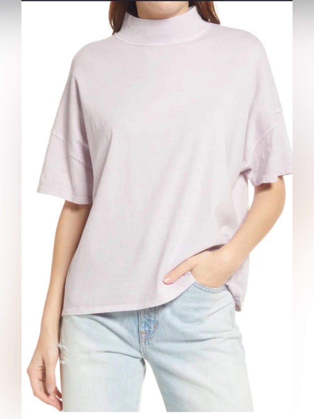 Free People We the Free Fearless Mockneck Tee  Light Lavender L